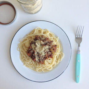 Spaghetti met linzen bolognese